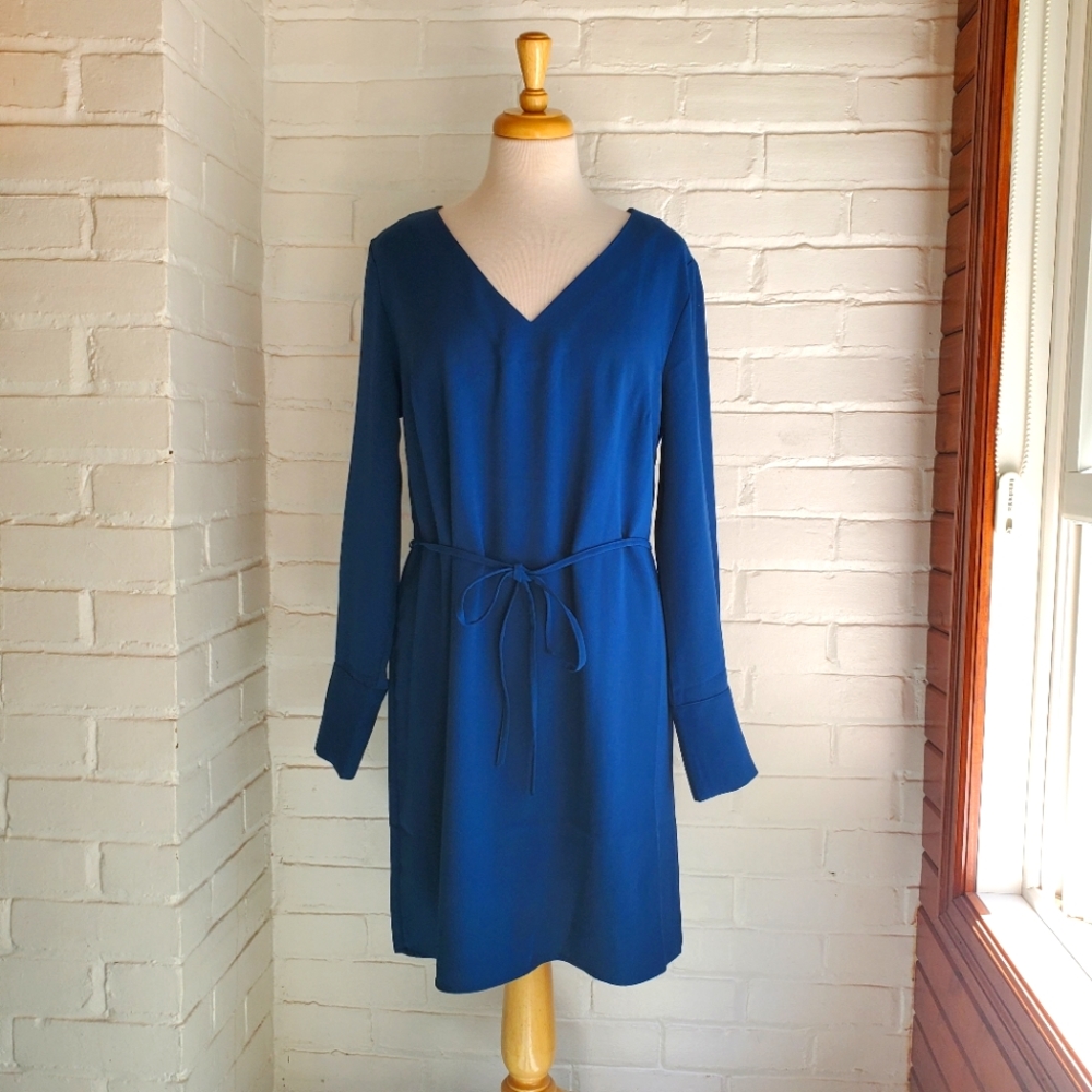 H&M Dark Teal Dress Long Sleeve V-neck Size 12